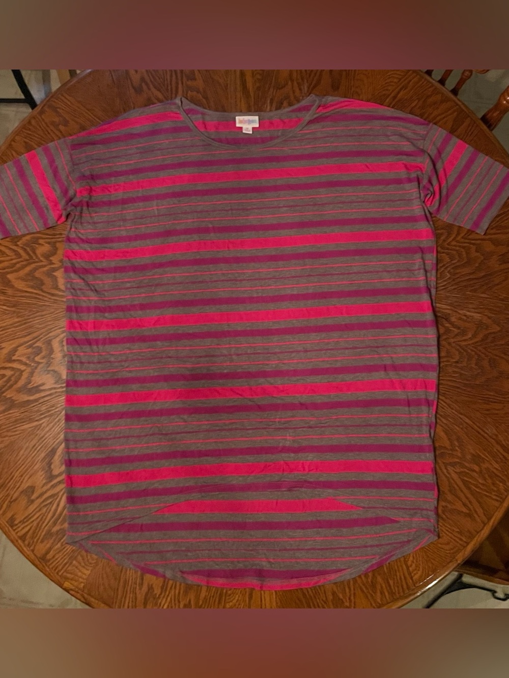 LuLaRoe Irma in Gray/Pink/Purple Stripe Size M